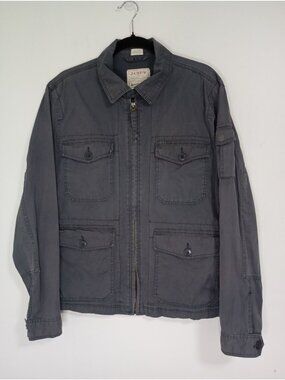 J.Crew Mens Broken-In Utility Jacket M 100% Cotton Four Pocket Button Zip Front